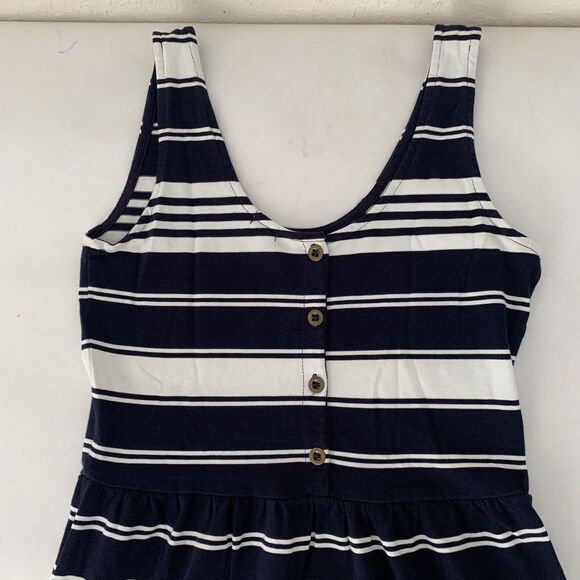J Crew Dress Villa Women XS Navy Blue Striped Button Sleeveless Preppy Nautical - Picture 4 of 10